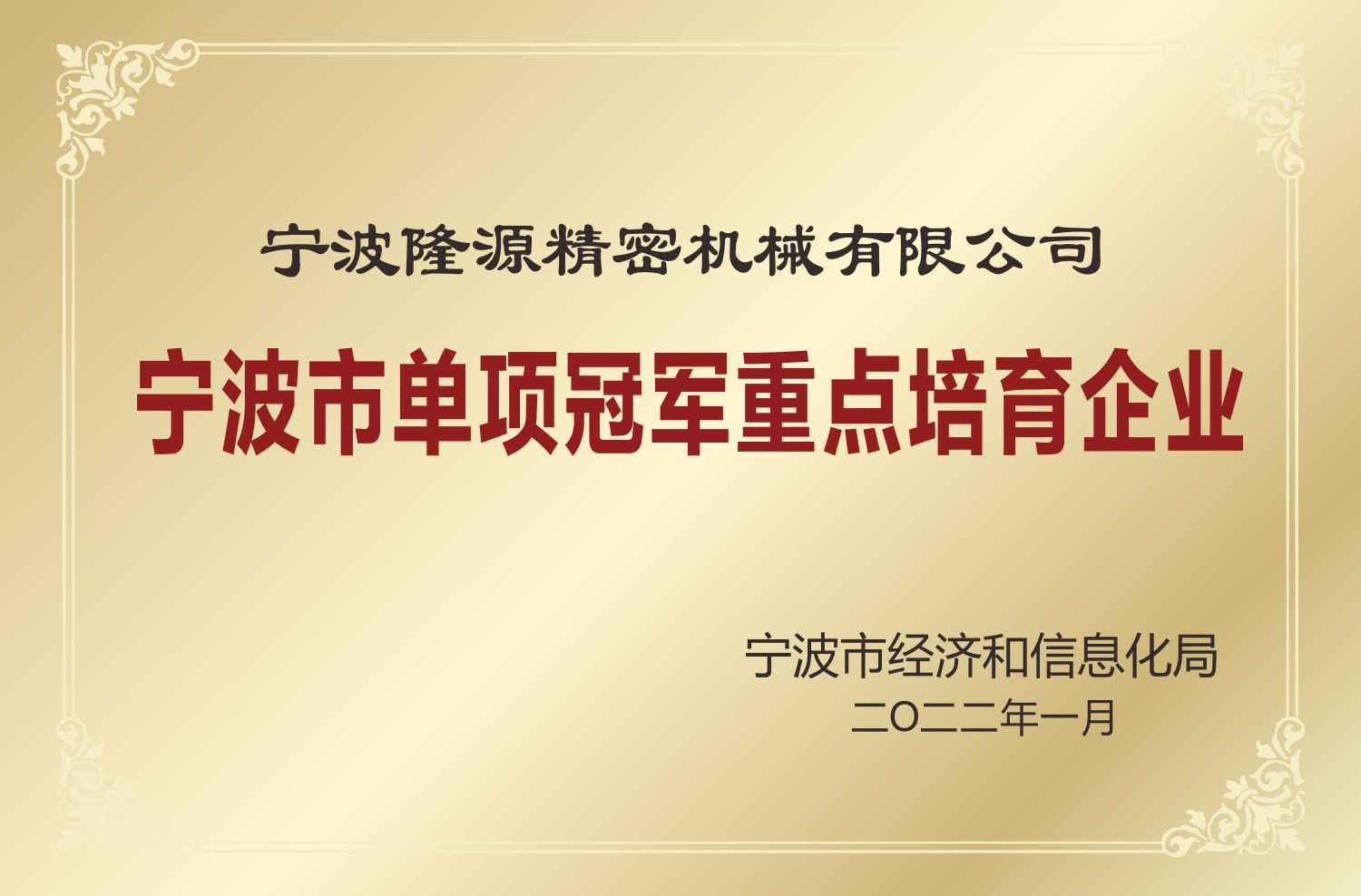 寧波市單項冠軍重點培育企業